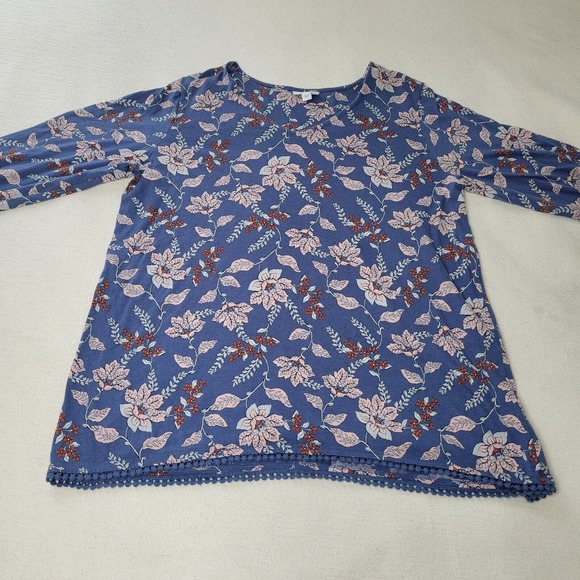 J Jill Top Tunic Women’s Floral Patchwork Print Tank Pink Blue Size L Cottage - Picture 3 of 16